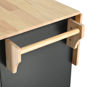 English Elm K&K Kitchen Island with Drop Leaf, Rolling Storage Cart with 3-Tier Pull-Out Organizer, Durable Wood Countertop Black WF531421AAB