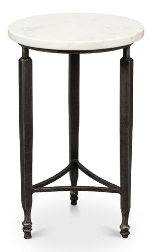 Sarreid Mykos Side Table - Elegant Old Iron Frame With Stunning Banswara White Marble Top For Modern Spaces Unknown  53803