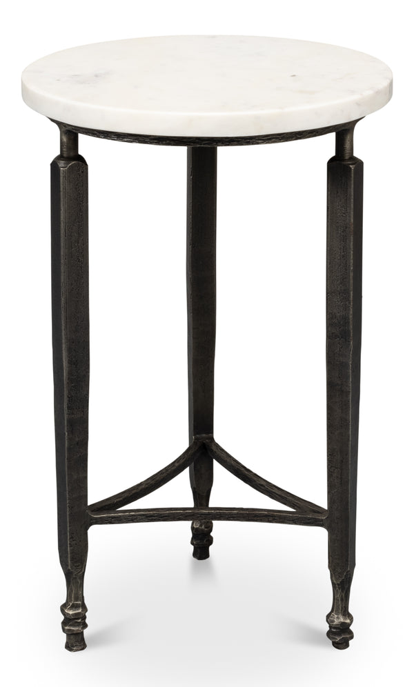 Sarreid Mykos Side Table - Elegant Old Iron Frame With Stunning Banswara White Marble Top For Modern Spaces Unknown  53803