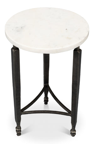Sarreid Mykos Side Table - Elegant Old Iron Frame With Stunning Banswara White Marble Top For Modern Spaces Unknown  53803