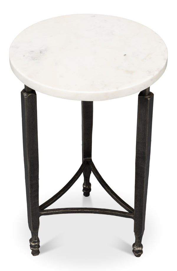 Sarreid Mykos Side Table - Elegant Old Iron Frame With Stunning Banswara White Marble Top For Modern Spaces Unknown  53803