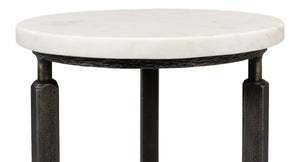Sarreid Mykos Side Table - Elegant Old Iron Frame With Stunning Banswara White Marble Top For Modern Spaces Unknown  53803