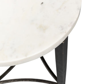 Sarreid Mykos Side Table - Elegant Old Iron Frame With Stunning Banswara White Marble Top For Modern Spaces Unknown  53803