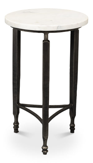 Sarreid Mykos Side Table - Elegant Old Iron Frame With Stunning Banswara White Marble Top For Modern Spaces Unknown  53803