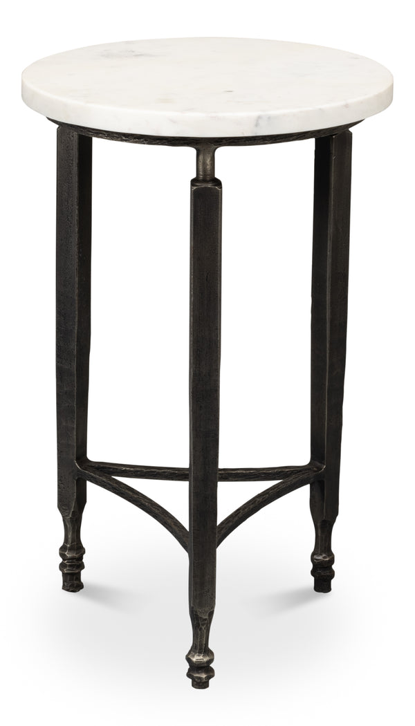 Sarreid Mykos Side Table - Elegant Old Iron Frame With Stunning Banswara White Marble Top For Modern Spaces Unknown  53803