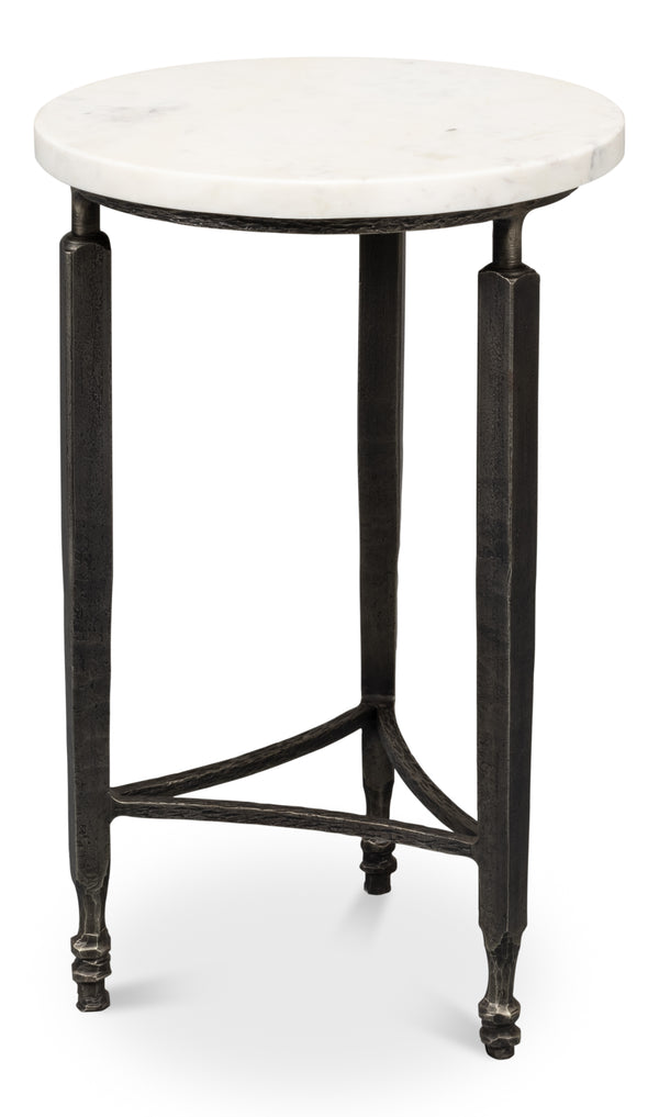 Sarreid Mykos Side Table - Elegant Old Iron Frame With Stunning Banswara White Marble Top For Modern Spaces Unknown  53803