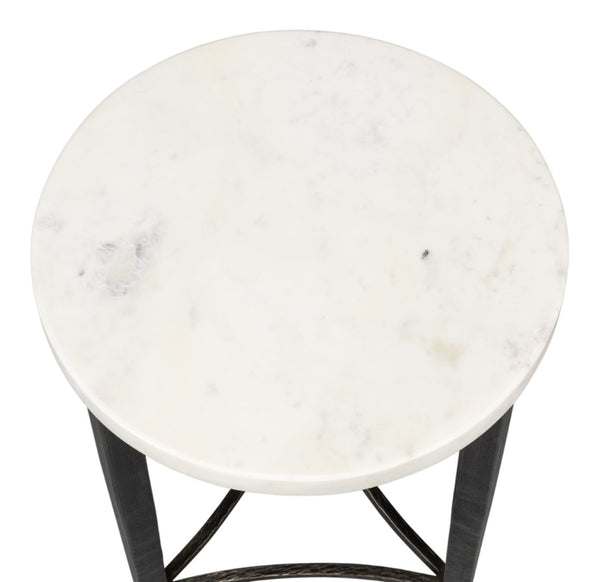 Sarreid Mykos Side Table - Elegant Old Iron Frame With Stunning Banswara White Marble Top For Modern Spaces Unknown  53803
