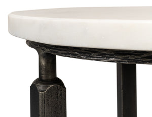 Sarreid Mykos Side Table - Elegant Old Iron Frame With Stunning Banswara White Marble Top For Modern Spaces Unknown  53803