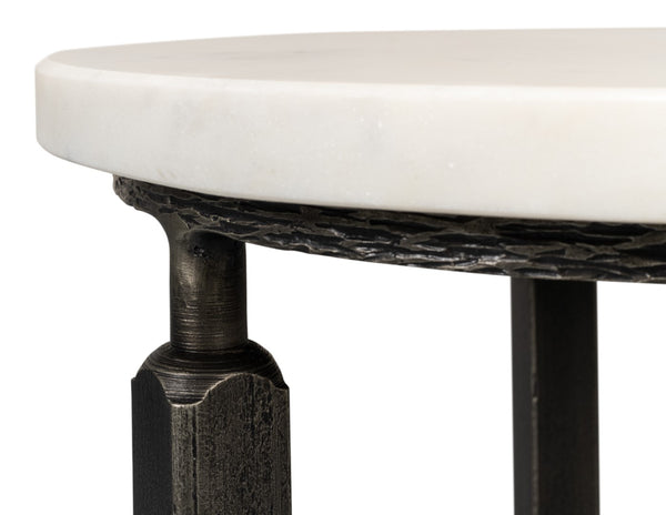 Sarreid Mykos Side Table - Elegant Old Iron Frame With Stunning Banswara White Marble Top For Modern Spaces Unknown  53803