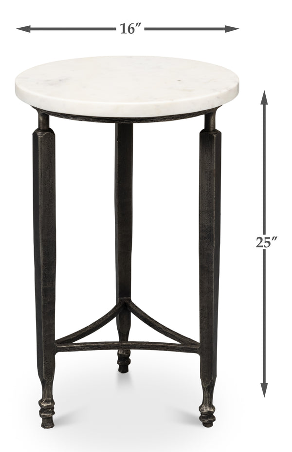 Sarreid Mykos Side Table - Elegant Old Iron Frame With Stunning Banswara White Marble Top For Modern Spaces Unknown  53803