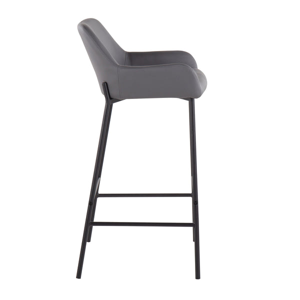 English Elm Daniella Industrial Bar Stool Set - Black Metal & Grey Faux Leather, Stylish Comfort For Small Spaces B202S00536