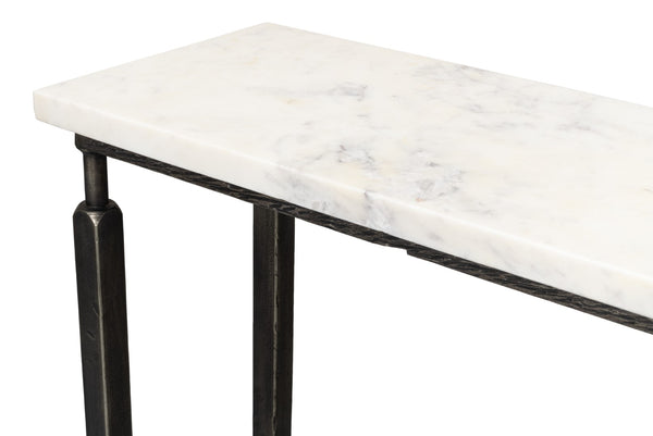 Sarreid Mykos Console Table - Elegant White Banswara Marble Top With Sturdy Iron Base For Modern Decor Unknown  53804
