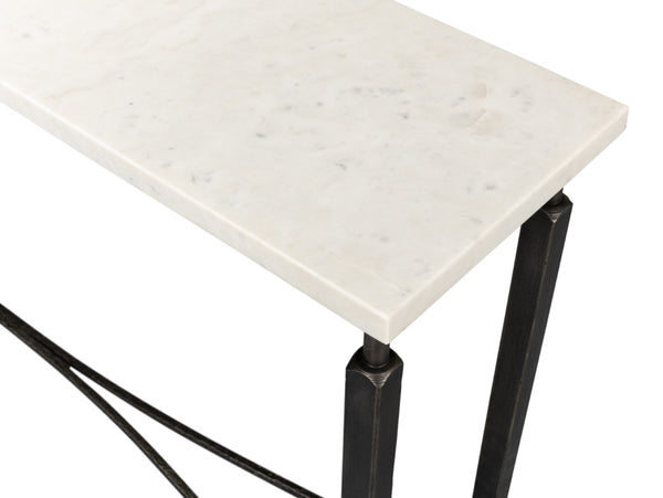 Sarreid Mykos Console Table - Elegant White Banswara Marble Top With Sturdy Iron Base For Modern Decor Unknown  53804