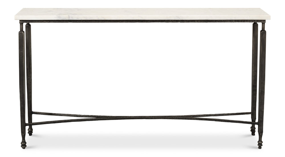 Sarreid Mykos Console Table - Elegant White Banswara Marble Top With Sturdy Iron Base For Modern Decor Unknown  53804