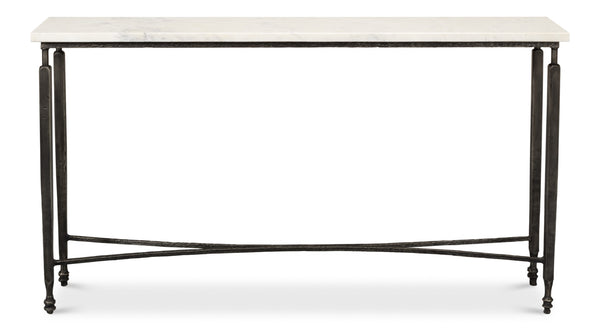 Sarreid Mykos Console Table - Elegant White Banswara Marble Top With Sturdy Iron Base For Modern Decor Unknown  53804