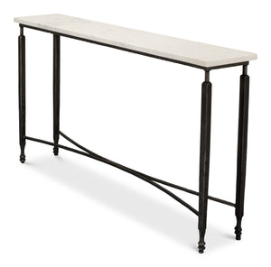 Sarreid Mykos Console Table - Elegant White Banswara Marble Top With Sturdy Iron Base For Modern Decor Unknown  53804