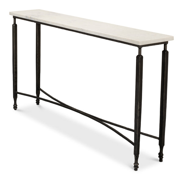Sarreid Mykos Console Table - Elegant White Banswara Marble Top With Sturdy Iron Base For Modern Decor Unknown  53804