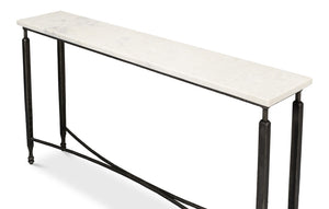 Sarreid Mykos Console Table - Elegant White Banswara Marble Top With Sturdy Iron Base For Modern Decor Unknown  53804
