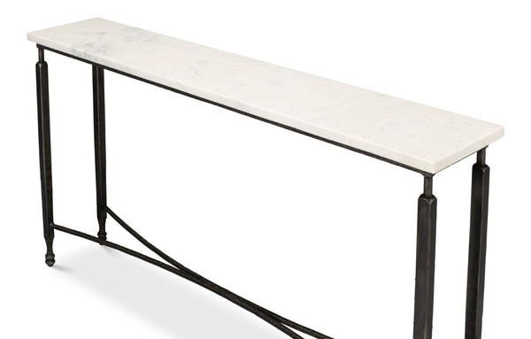 Sarreid Mykos Console Table - Elegant White Banswara Marble Top With Sturdy Iron Base For Modern Decor Unknown  53804