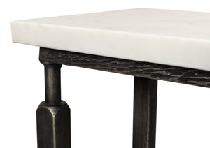 Sarreid Mykos Console Table - Elegant White Banswara Marble Top With Sturdy Iron Base For Modern Decor Unknown  53804