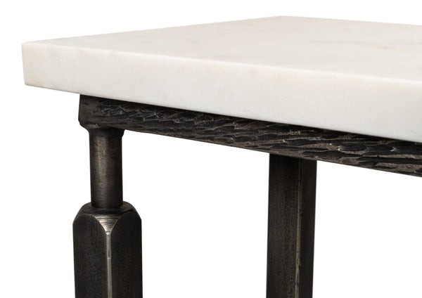 Sarreid Mykos Console Table - Elegant White Banswara Marble Top With Sturdy Iron Base For Modern Decor Unknown  53804