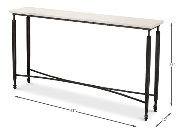 Sarreid Mykos Console Table - Elegant White Banswara Marble Top With Sturdy Iron Base For Modern Decor Unknown  53804