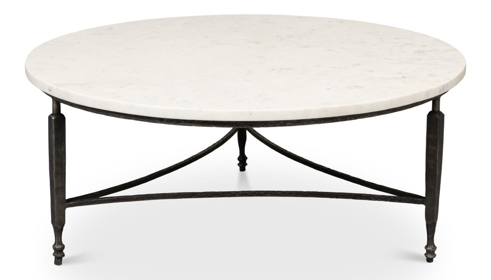 Sarreid Mykos Round Coffee Table - Elegant Iron Base With Stunning White Banswara Marble Top For Your Home Unknown  53805