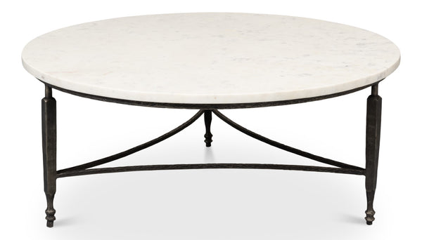 Sarreid Mykos Round Coffee Table - Elegant Iron Base With Stunning White Banswara Marble Top For Your Home Unknown  53805