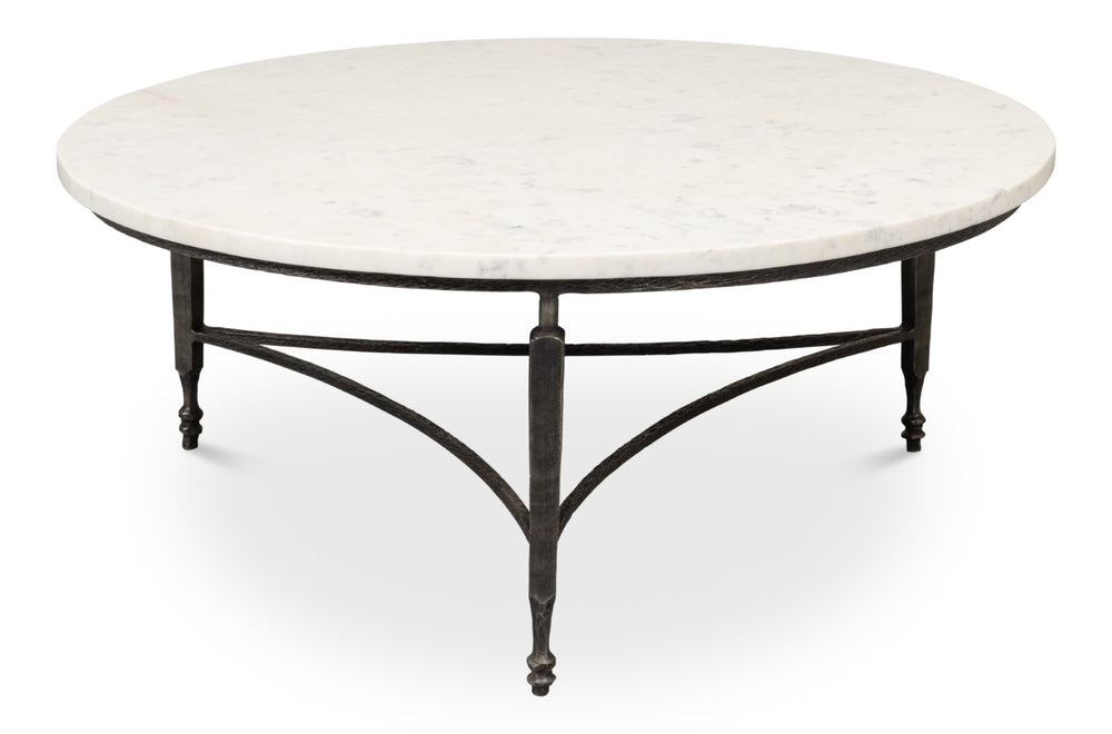 Sarreid Mykos Round Coffee Table - Elegant Iron Base With Stunning White Banswara Marble Top For Your Home Unknown  53805