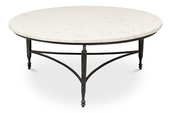 Sarreid Mykos Round Coffee Table - Elegant Iron Base With Stunning White Banswara Marble Top For Your Home Unknown  53805