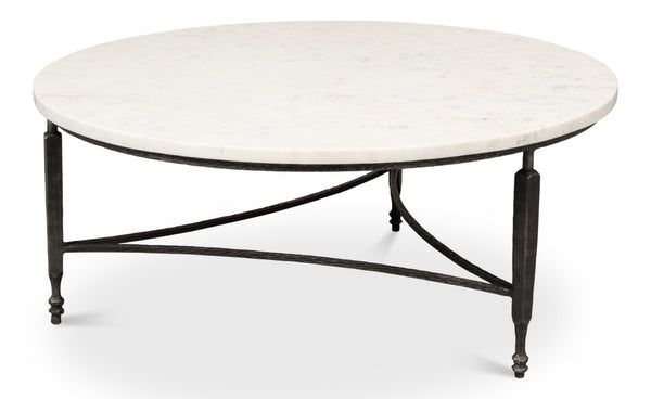 Sarreid Mykos Round Coffee Table - Elegant Iron Base With Stunning White Banswara Marble Top For Your Home Unknown  53805