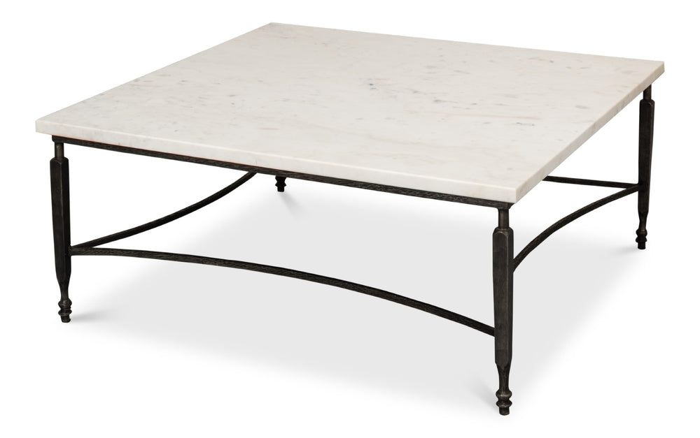 Sarreid Mykos Square Coffee Table – Elegant Iron Frame With Stunning White Banswara Marble Top Design Unknown  53806