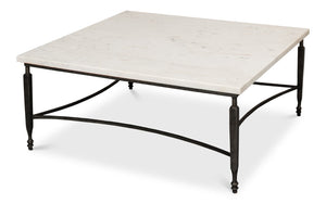 Sarreid Mykos Square Coffee Table – Elegant Iron Frame With Stunning White Banswara Marble Top Design Unknown  53806