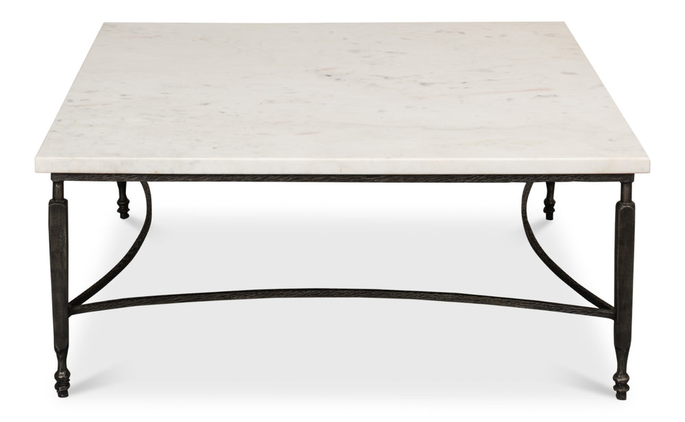Sarreid Mykos Square Coffee Table – Elegant Iron Frame With Stunning White Banswara Marble Top Design Unknown  53806