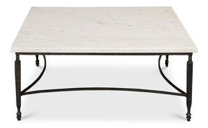 Sarreid Mykos Square Coffee Table – Elegant Iron Frame With Stunning White Banswara Marble Top Design Unknown  53806