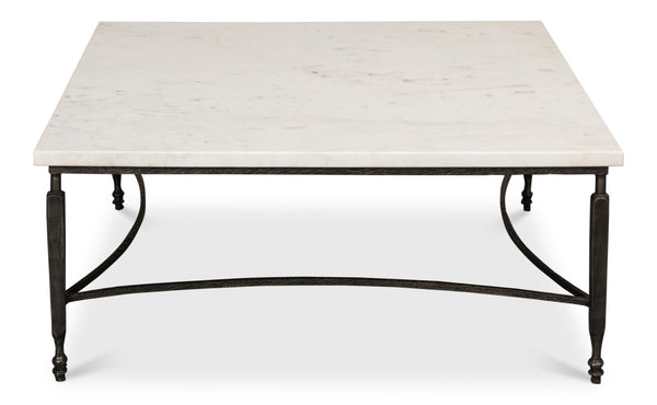 Sarreid Mykos Square Coffee Table – Elegant Iron Frame With Stunning White Banswara Marble Top Design Unknown  53806