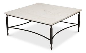Sarreid Mykos Square Coffee Table – Elegant Iron Frame With Stunning White Banswara Marble Top Design Unknown  53806