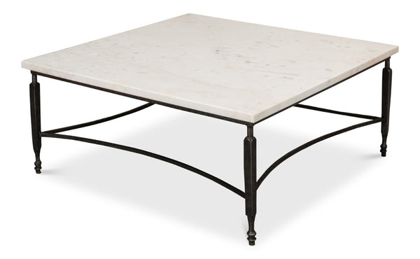 Sarreid Mykos Square Coffee Table – Elegant Iron Frame With Stunning White Banswara Marble Top Design Unknown  53806