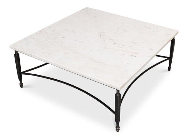 Sarreid Mykos Square Coffee Table – Elegant Iron Frame With Stunning White Banswara Marble Top Design Unknown  53806