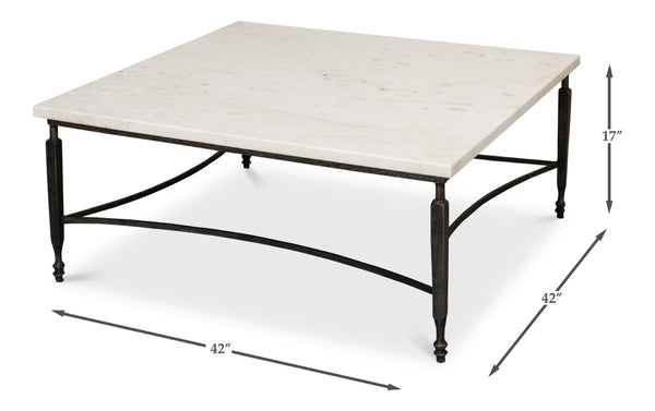 Sarreid Mykos Square Coffee Table – Elegant Iron Frame With Stunning White Banswara Marble Top Design Unknown  53806