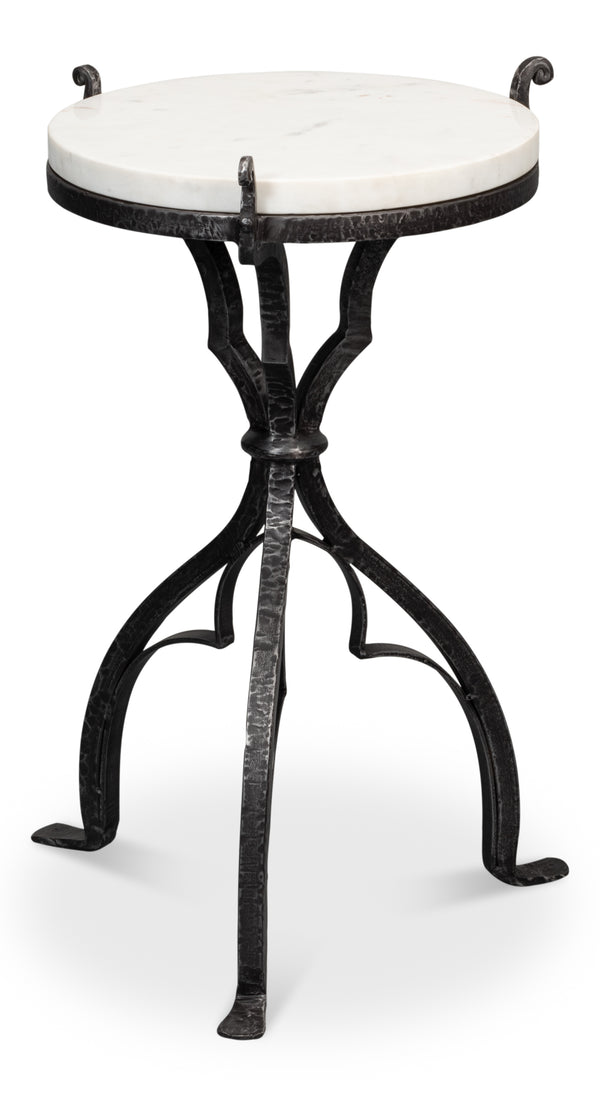 Sarreid Marylin Side Table - Elegant Old Iron Frame With Luxurious White Marble Top For Timeless Decor White  53807