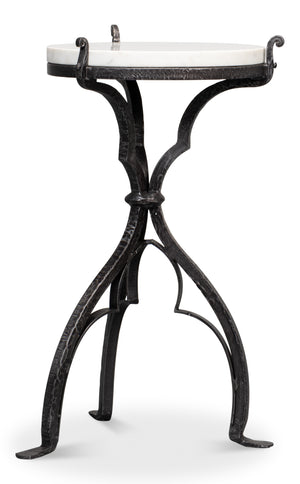 Sarreid Marylin Side Table - Elegant Old Iron Frame With Luxurious White Marble Top For Timeless Decor White  53807