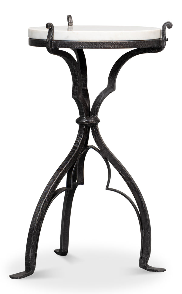Sarreid Marylin Side Table - Elegant Old Iron Frame With Luxurious White Marble Top For Timeless Decor White  53807
