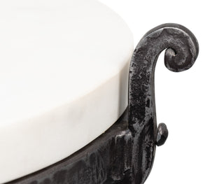 Sarreid Marylin Side Table - Elegant Old Iron Frame With Luxurious White Marble Top For Timeless Decor White  53807