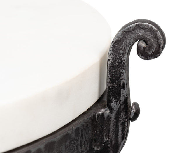 Sarreid Marylin Side Table - Elegant Old Iron Frame With Luxurious White Marble Top For Timeless Decor White  53807