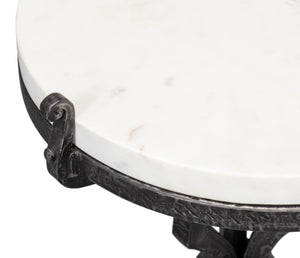 Sarreid Marylin Side Table - Elegant Old Iron Frame With Luxurious White Marble Top For Timeless Decor White  53807