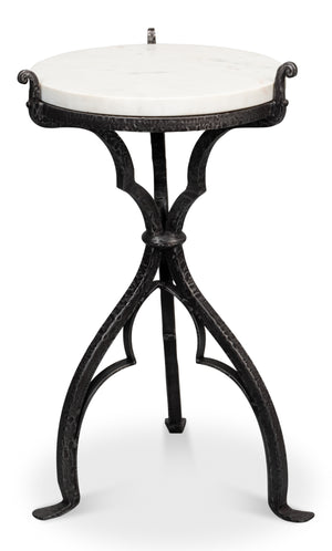 Sarreid Marylin Side Table - Elegant Old Iron Frame With Luxurious White Marble Top For Timeless Decor White  53807