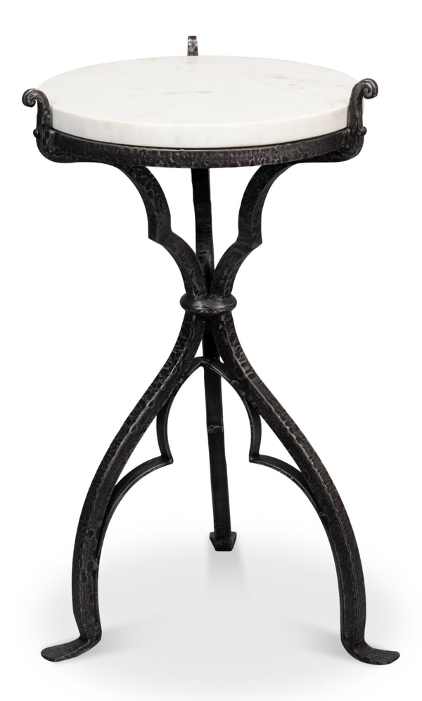 Sarreid Marylin Side Table - Elegant Old Iron Frame With Luxurious White Marble Top For Timeless Decor White  53807