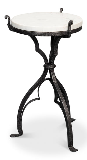 Sarreid Marylin Side Table - Elegant Old Iron Frame With Luxurious White Marble Top For Timeless Decor White  53807