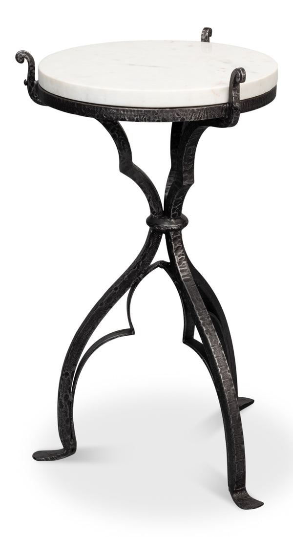 Sarreid Marylin Side Table - Elegant Old Iron Frame With Luxurious White Marble Top For Timeless Decor White  53807